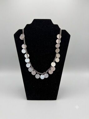 Vintage Silver Disc Charm Necklace